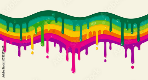 Colorful Drip Art Illustration with Wavy Rainbow Layers