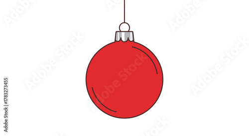 Bright red Christmas ornament dangling elegantly, radiating holiday cheer and festive delight, perfect for seasonal designs and joyful celebrations