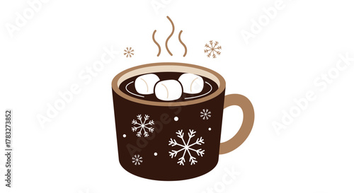 Cozy Winter Cocoa with Marshmallows and Snowflake Mug Illustration