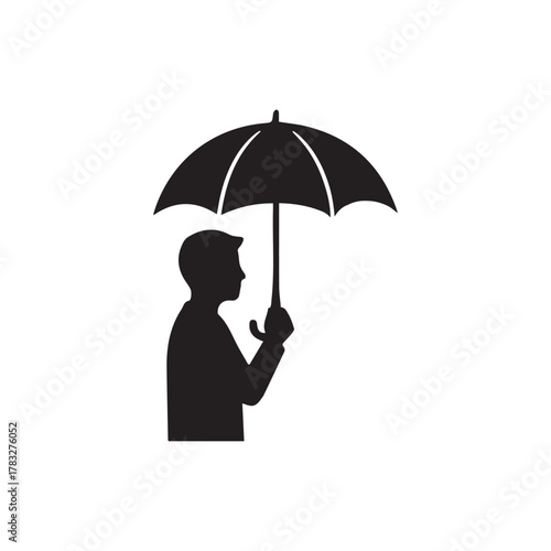 Simple Black and White Icon of a Person with an Umbrella