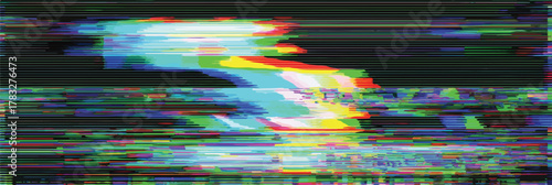 Abstract digital noise pattern with vibrant, distorted colors and horizontal lines.