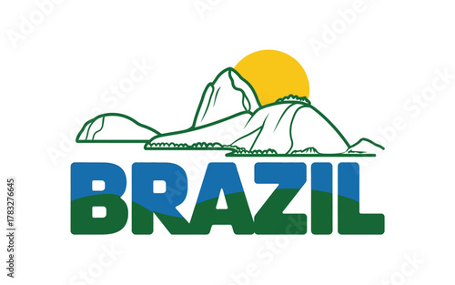 Brazil Landscape Vector with Sun and Mountains