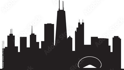 Chicago skyline silhouette with John Hancock Center and Navy Pier Keywords: Chicago, skyline