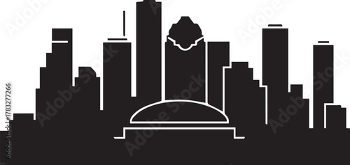 Downtown Houston skyline silhouette with JP Morgan Chase Tower Keywords: Houston, skyline