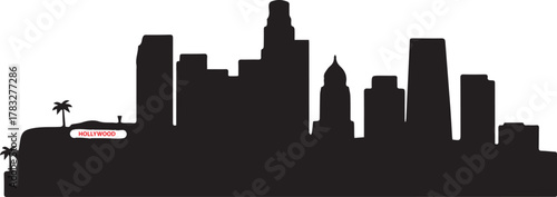 Los Angeles Hollywood skyline silhouette with palm trees Keywords: Los Angeles, Hollywood