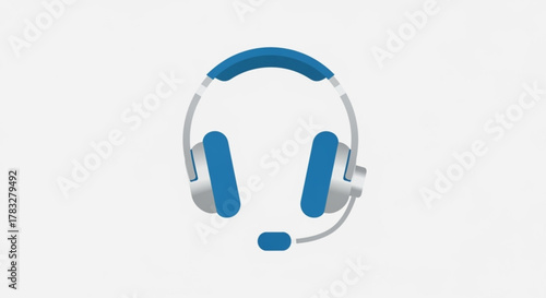 Blue and silver headset vector illustration perfect for customer service or gaming applications online now