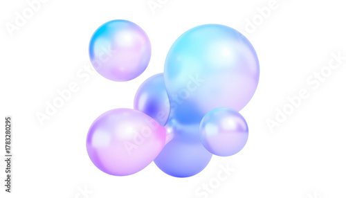 Iridescent modern design elements, glass gradient 3d organic shapes set, liquid abstract transparent 3d rendering objects.
