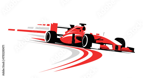 Minimalist Style Red Formula Racing Car Speeding on Racetrack Illustration