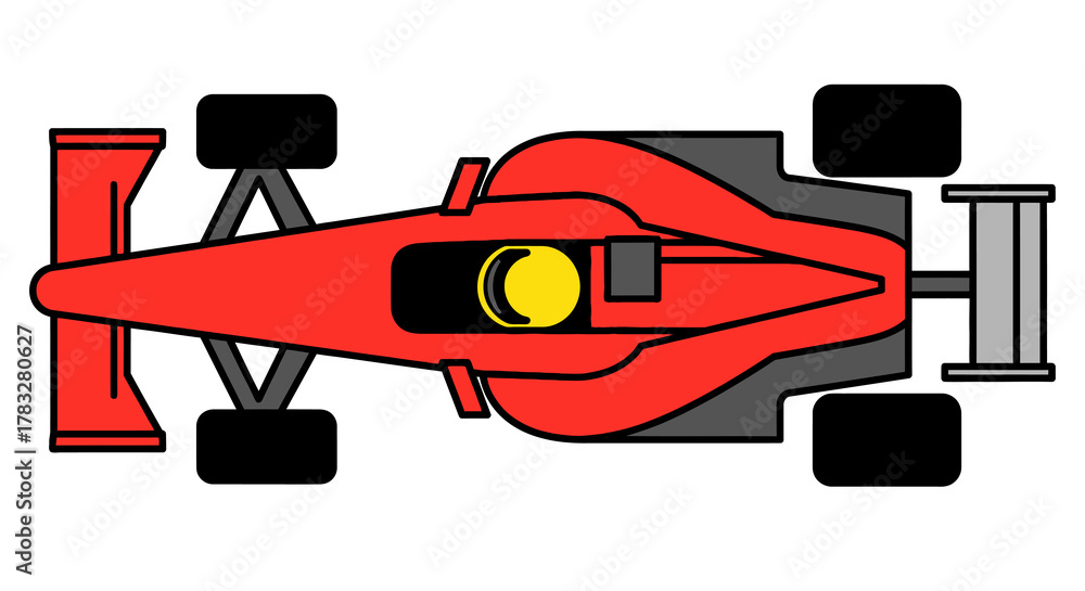 Naklejka premium Flat Design Red Formula Racing Car Illustration Top View Sport