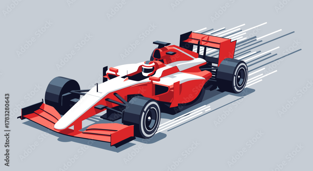 Obraz premium Isometric Illustration of Red and White Formula One Racing Car