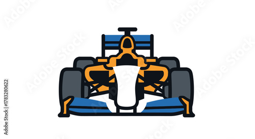 Colorful Flat Illustration Formula Racing Car Isolated on White Background