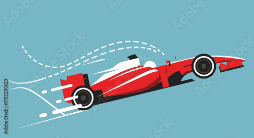 Minimalist Style Formula One Racing Car Speeding Illustration Design