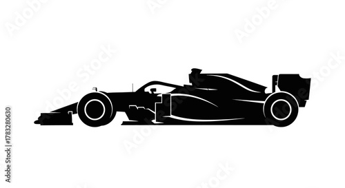 Minimalist Silhouette Modern Open Wheel Racing Car Isolated On White Background