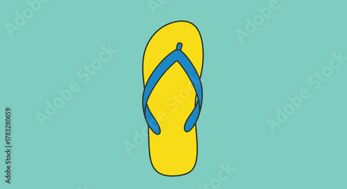 Minimalist Flat Design Yellow Flip Flop Sandal Summer Beachwear Illustration