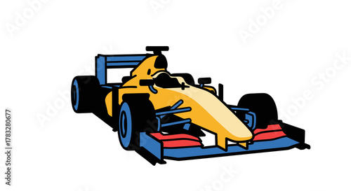 Flat Style Detailed Formula One Racing Car Isolated Illustration