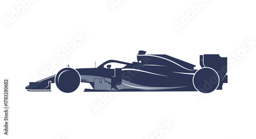 Minimalist Side View Formula Racing Car Isolated on White Background