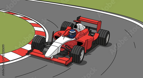 Stylized Handdrawn Race Car Turning Corner Racing Track Illustration