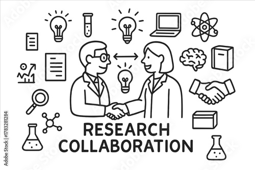Research Collaboration Doodle. Research Collaboration. Hand-drawn doodle illustration of Research