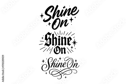 Shine On Variations. Shine On. Create a calligraphy lettering illustration of the phrase: Shine On. Render 3