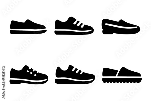 Casual Shoes Icon Set. Casual Shoes. Filled icon set of Casual Shoes: slip-on, sneaker, canvas shoe, moccasin,