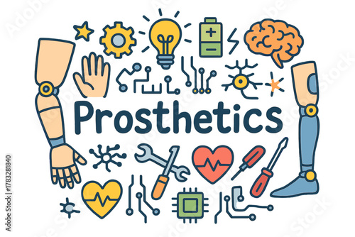 Prosthetic Innovation Doodle. Prosthetic innovation. Hand-drawn doodle illustration of prosthetic innovation.