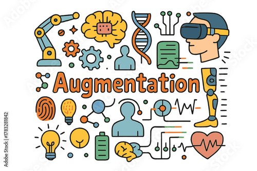 Human Augmentation Doodle. Human augmentation. Hand-drawn doodle illustration of human augmentation. Robotic