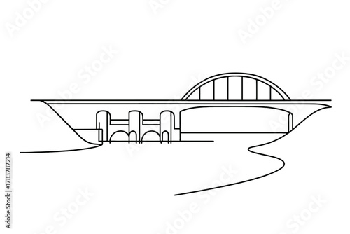 One-line Bridge Design. Infrastructure Innovation. Minimalistic one-line drawing bridge and floodgate system