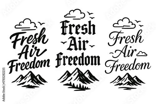 Fresh Air Freedom. Fresh Air Freedom. Create a calligraphy lettering illustration of the phrase: Fresh Air