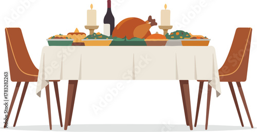 Thanksgiving Dinner Served On Dining Table