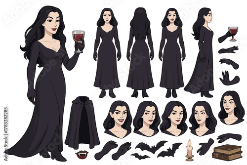 Vampire Character Creator. Cartoon realistic vector illustration, Character constructor style, isolated