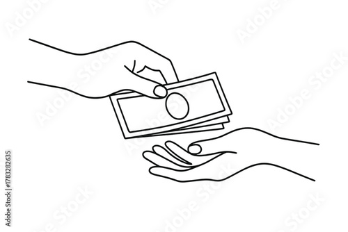 Currency Hand Exchange. Currency Exchange. Minimalistic one-line drawing hand exchanging banknotes with