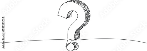 One line Question mark. Continous single line 3D question mark. 