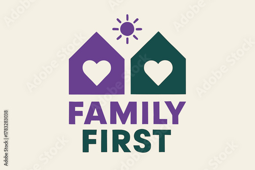 Geometric Family Symbolism. “Family First”. geometric sans heavy, flat fills, long angled shadows, minimalist