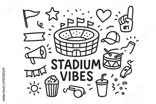 Stadium Vibes Doodle. Stadium Vibes. Hand-drawn doodle illustration of Stadium Vibes. In the middle, one