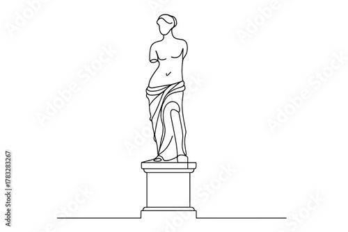 Minimalist Ancient Sculptures. Ancient Sculptures. Minimalistic one-line drawing pedestal displaying historic