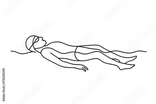 Minimalist Swimmer Illustration. Breath Control. Minimalistic one-line drawing swimmer floating peacefully in