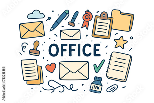 Office Doodle Elements. Office correspondence. Hand-drawn doodle illustration of office correspondence.