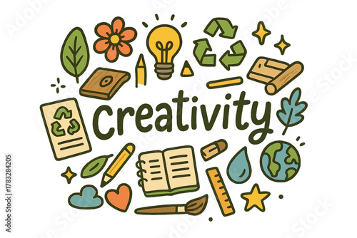 Nature-Inspired Creativity. Nature-inspired creativity. Hand-drawn doodle illustration of nature-inspired