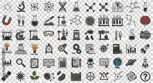 ai generative A scientific vector icon sheet featuring 60 laboratory and research icons.