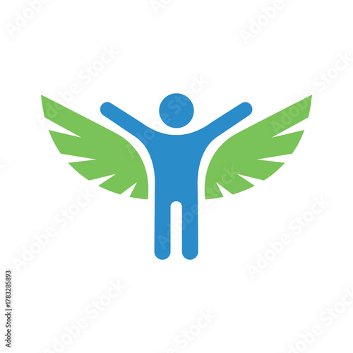 Minimalist Human Silhouette with Wings Flat Vector Icon for Liberty and Freedom