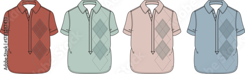 Colorful polo shirt designs with argyle pattern variations, perfect for fashion inspiration