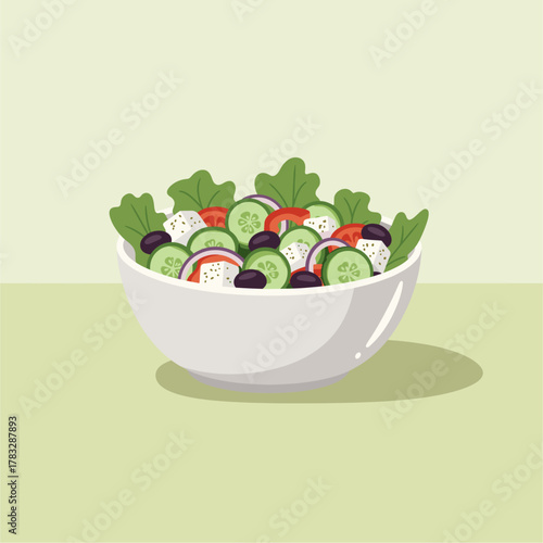 Fresh Greek salad bowl illustration