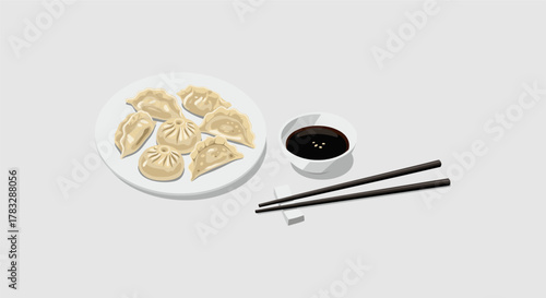 Dim Sum Feast Delicious dumplings with soy sauce and chopsticks