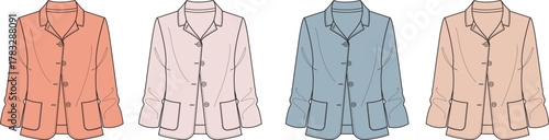 Fashionable women's jacket illustration in varied colors for designers and apparel businesses