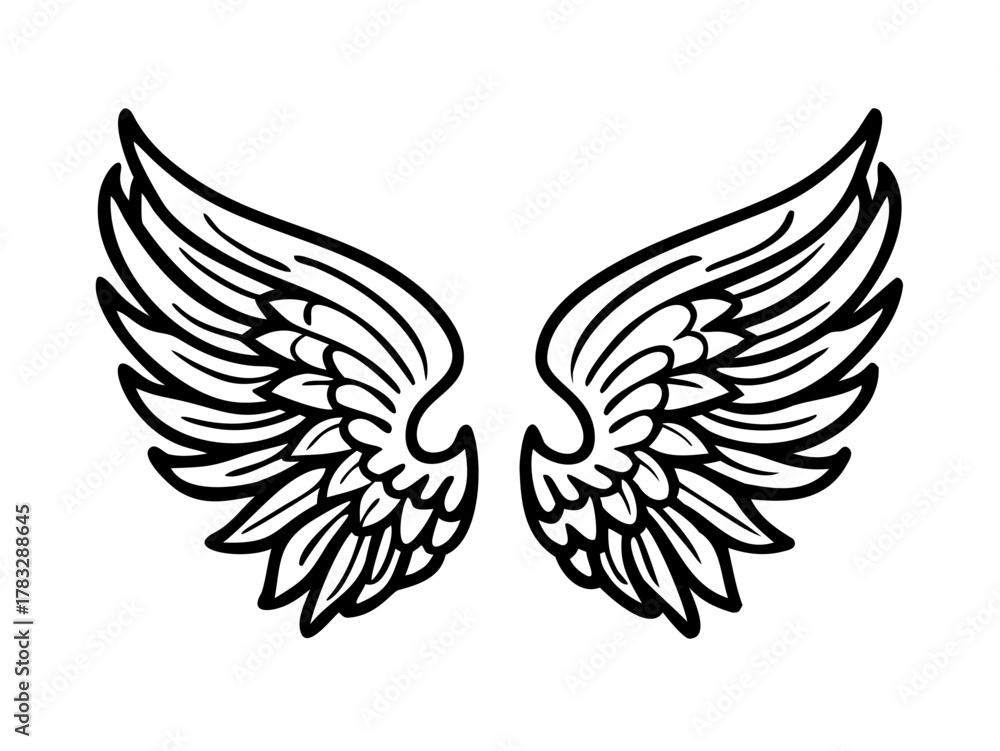 Obraz premium Bird wings vector illustration tattoo style. Hand drawn design element. 