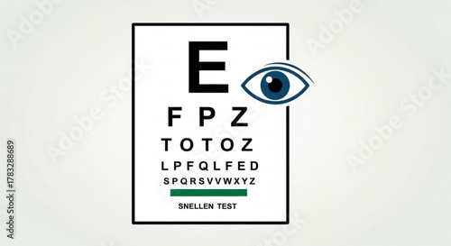 Eye exam snellen chart vision test for eyesight and visual acuity ophthalmology and optometry healthcare checkup
