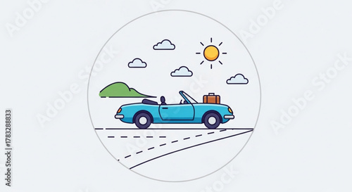 Convertible car road trip adventure travel vacation sunny day getaway journey transportation vehicle scenic route