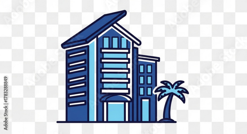 Beachfront hotel resort vector illustration for travel and vacation rentals real estate and tourism design