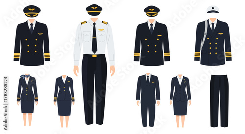 Pilot and Flight Attendant Uniforms A Professional Collection.