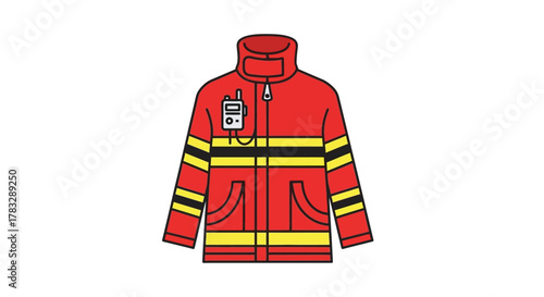 Red Firefighter Jacket with Yellow Stripes Illustration.